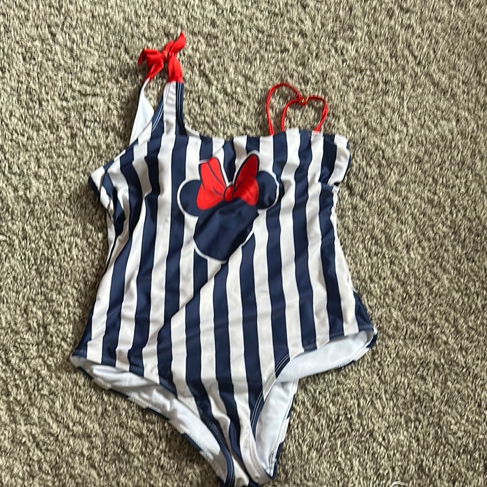 Minnie mouse swimsuit, adult size medium, adjustable shoulders, removable pads